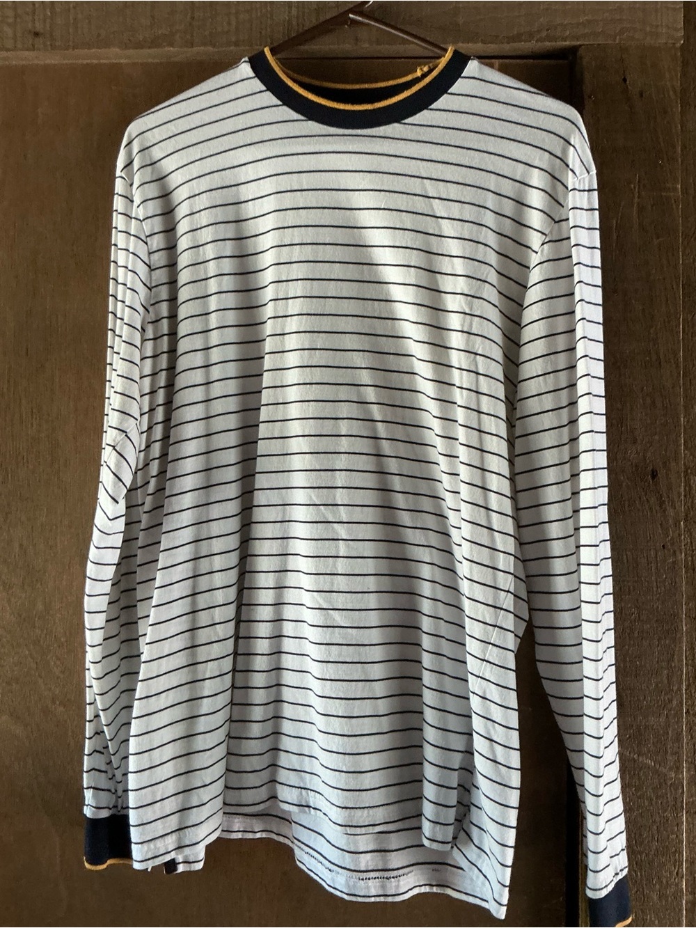 Denim & Flower White Striped Long-Sleeve Tee with Navy and Gold Trim